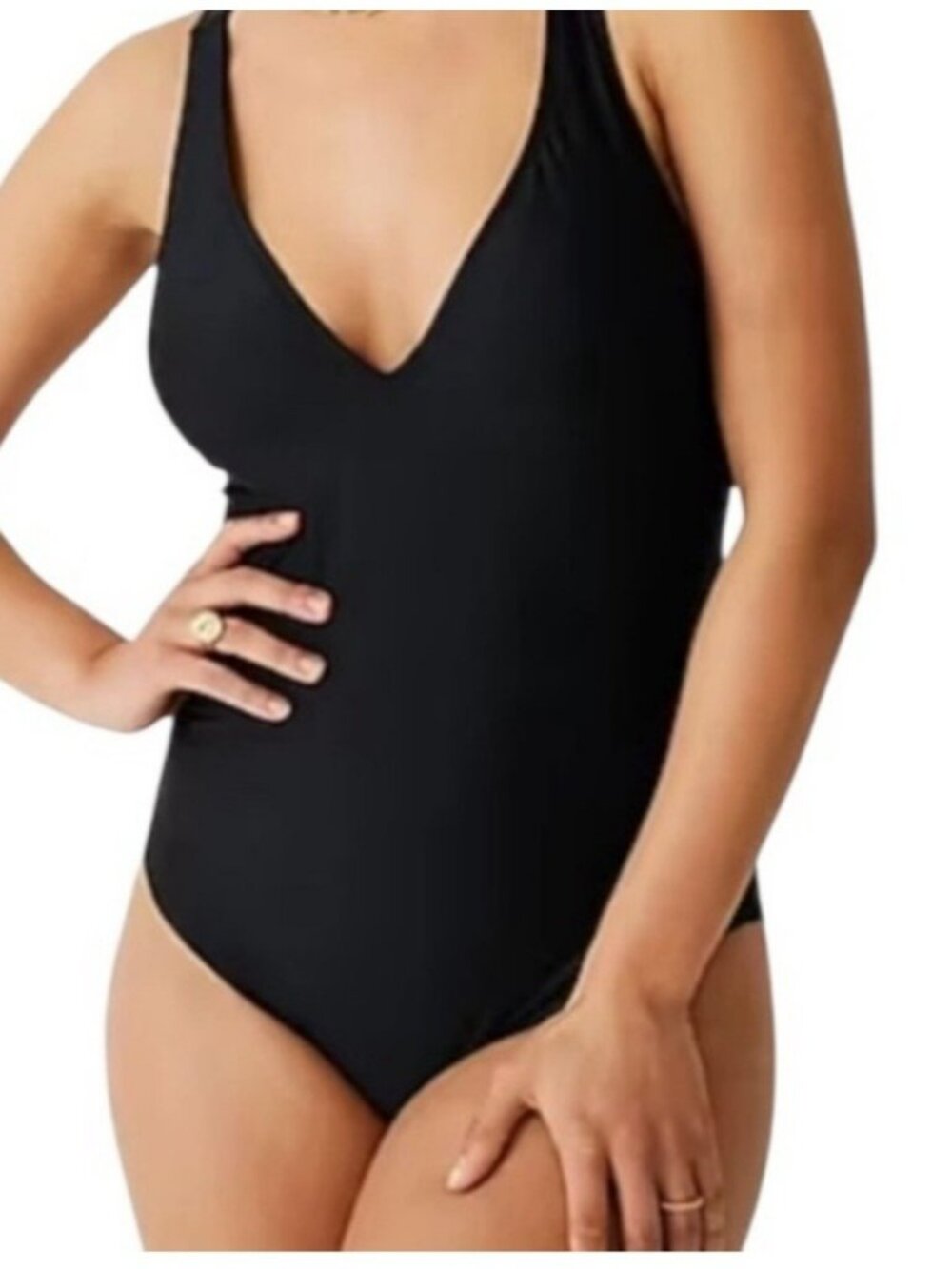 NWT J. Crew Black Plunge V-Neck Cross Back One Piece Swimsuit 8 - Picture 3 of 13